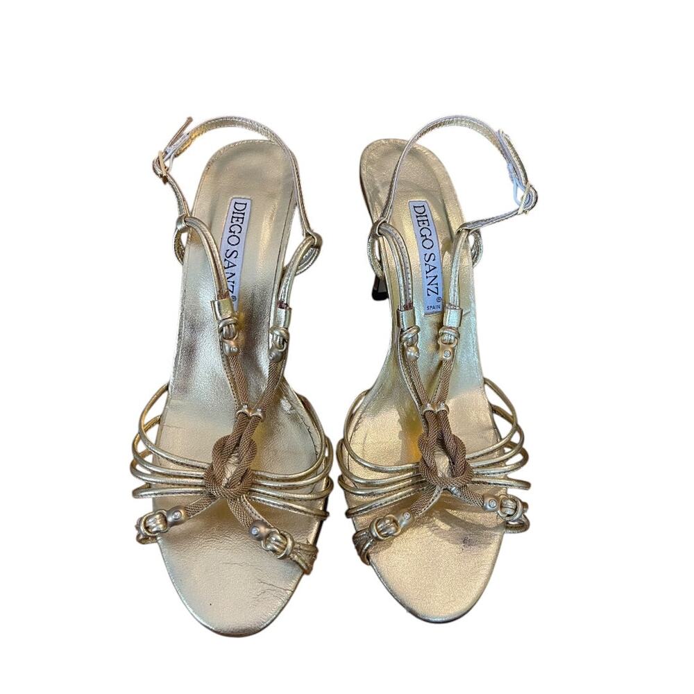 Size 7.5 Diego Sanz Spain Strappy Sandals Gold 3.5 Inch Heel